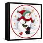 Carrot Nose Snowman with Black Dog-Beverly Johnston-Framed Stretched Canvas