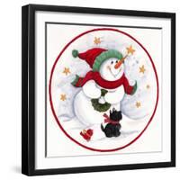 Carrot Nose Snowman with Black Dog-Beverly Johnston-Framed Giclee Print