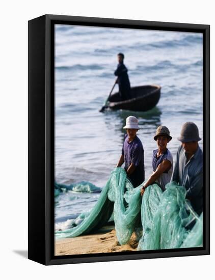 Carrying Fishing Nets Up the Beach after the Day's Work-Paul Harris-Framed Stretched Canvas