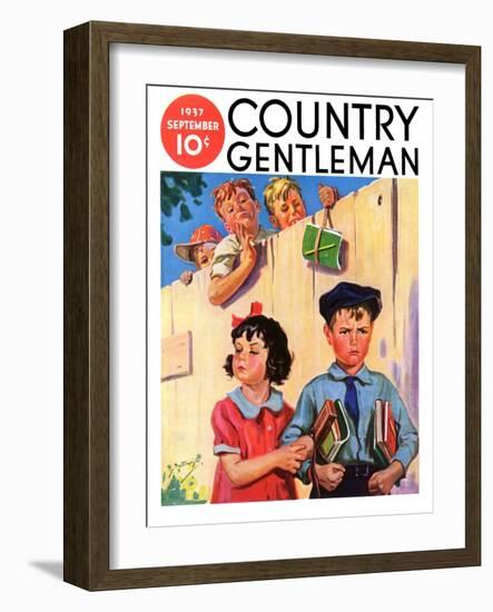 "Carrying Her Books for Her," Country Gentleman Cover, September 1, 1937-Henry Hintermeister-Framed Giclee Print