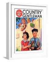 "Carrying Her Books for Her," Country Gentleman Cover, September 1, 1937-Henry Hintermeister-Framed Giclee Print