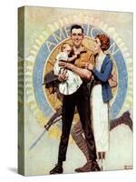Carrying On (or Veteran with Wife and Child)-Norman Rockwell-Stretched Canvas