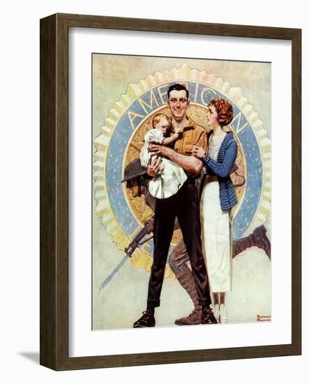 Carrying On (or Veteran with Wife and Child)-Norman Rockwell-Framed Giclee Print