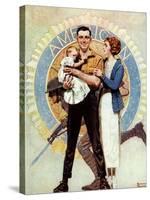 Carrying On (or Veteran with Wife and Child)-Norman Rockwell-Stretched Canvas