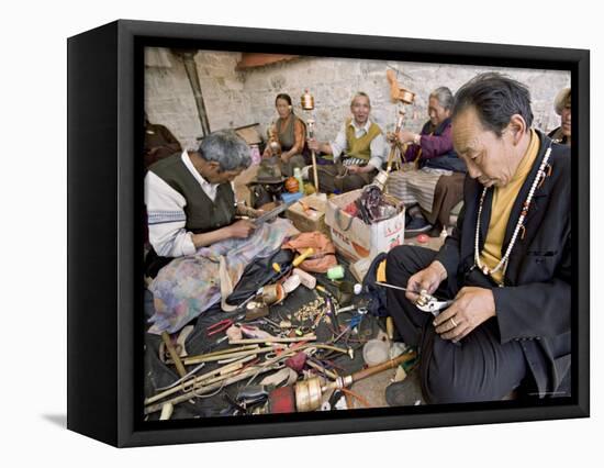 Carrying out Routine Maintenance of Prayer Wheels on a Monastery Roof, Lhasa, Tibet, China-Don Smith-Framed Stretched Canvas