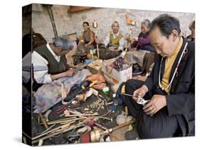 Carrying out Routine Maintenance of Prayer Wheels on a Monastery Roof, Lhasa, Tibet, China-Don Smith-Stretched Canvas