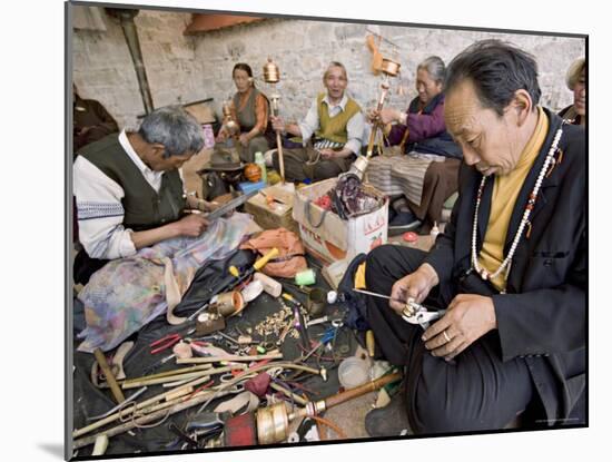 Carrying out Routine Maintenance of Prayer Wheels on a Monastery Roof, Lhasa, Tibet, China-Don Smith-Mounted Photographic Print