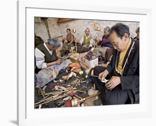 Carrying out Routine Maintenance of Prayer Wheels on a Monastery Roof, Lhasa, Tibet, China-Don Smith-Framed Photographic Print