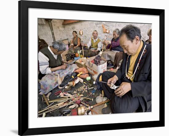 Carrying out Routine Maintenance of Prayer Wheels on a Monastery Roof, Lhasa, Tibet, China-Don Smith-Framed Photographic Print