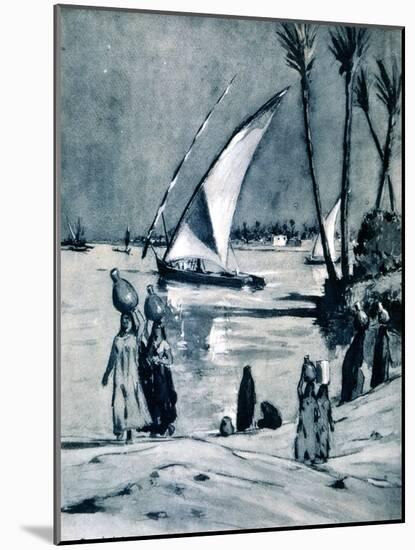 Carrying Water from the Nile, Cairo, Egypt, 1928-Louis Cabanes-Mounted Giclee Print