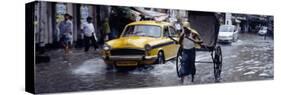 Cars and a Rickshaw on the Street, Calcutta, West Bengal, India-null-Stretched Canvas