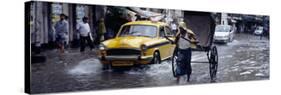 Cars and a Rickshaw on the Street, Calcutta, West Bengal, India-null-Stretched Canvas