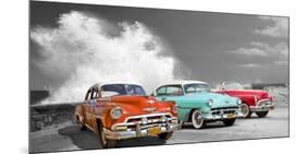 Cars in Avenida de Maceo, Havana, Cuba (BW)-Pangea Images-Mounted Giclee Print