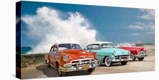 Cars in Avenida de Maceo, Havana, Cuba-Pangea Images-Stretched Canvas