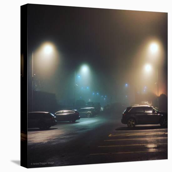 Cars in Car Park with Fog at Night-Tim Kahane-Stretched Canvas
