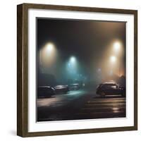 Cars in Car Park with Fog at Night-Tim Kahane-Framed Photographic Print