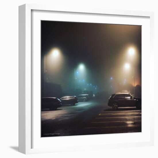 Cars in Car Park with Fog at Night-Tim Kahane-Framed Photographic Print