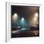 Cars in Car Park with Fog at Night-Tim Kahane-Framed Photographic Print