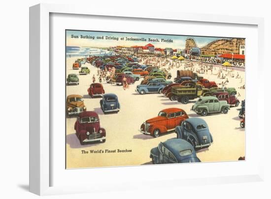 Cars on Beach, Jacksonville, Florida-null-Framed Art Print