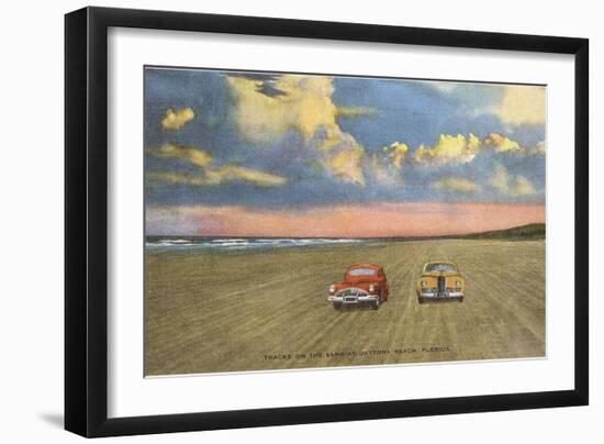 Cars on Sand, Daytona Beach, Florida-null-Framed Art Print