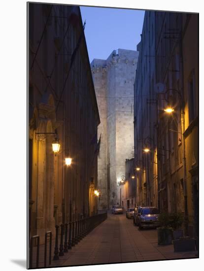 Cars Parked in a Street, Torre Dell'Elefante Tower, Il Castello Old Town, Sardinia, Italy-null-Mounted Premium Photographic Print