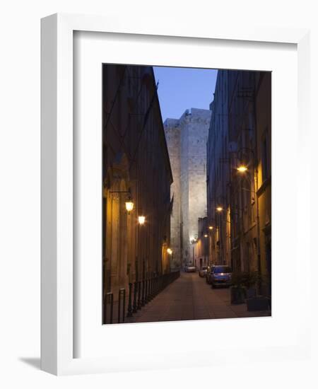 Cars Parked in a Street, Torre Dell'Elefante Tower, Il Castello Old Town, Sardinia, Italy-null-Framed Photographic Print