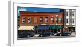 Cars parked in front of stores, Camden, Knox County, Maine, USA-null-Framed Photographic Print