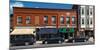 Cars parked in front of stores, Camden, Knox County, Maine, USA-null-Mounted Photographic Print