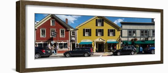 Cars parked in front of stores, Camden, Knox County, Maine, USA-null-Framed Photographic Print