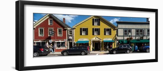 Cars parked in front of stores, Camden, Knox County, Maine, USA-null-Framed Photographic Print