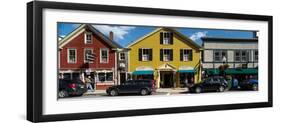 Cars parked in front of stores, Camden, Knox County, Maine, USA-null-Framed Photographic Print