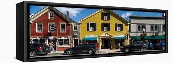 Cars parked in front of stores, Camden, Knox County, Maine, USA-null-Framed Stretched Canvas