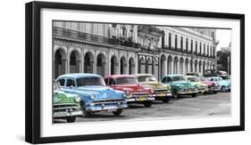 Cars parked in line, Havana, Cuba-Pangea Images-Framed Art Print