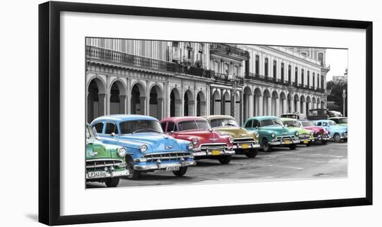 Cars parked in line, Havana, Cuba-Pangea Images-Framed Art Print