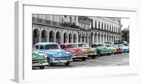 Cars parked in line, Havana, Cuba-Pangea Images-Framed Art Print