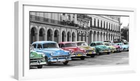 Cars parked in line, Havana, Cuba-Pangea Images-Framed Art Print