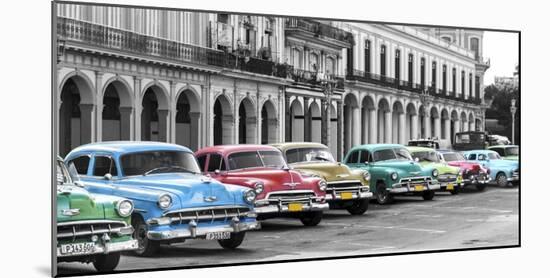 Cars parked in line, Havana, Cuba-Pangea Images-Mounted Art Print
