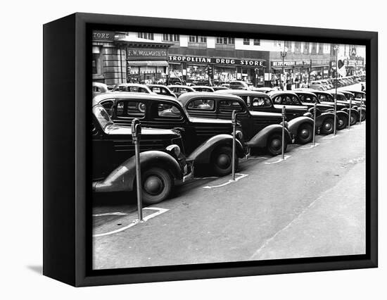 Cars Parked on Street-John Vachon-Framed Stretched Canvas