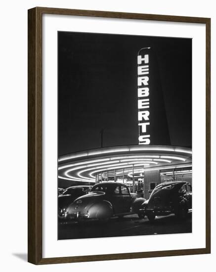 Cars Sitting Outside of a Drive-In Restaurant-Nina Leen-Framed Premium Photographic Print