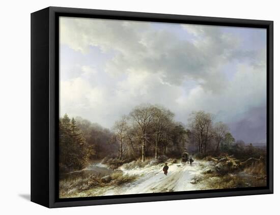 Cart on a Snowy Track-Barend Cornelis Koekkoek-Framed Stretched Canvas