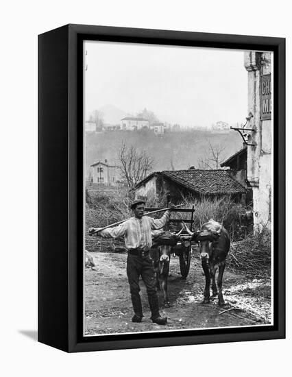 Cart Pulled by Two Oxen in the Basque Country, c. 1900-Ouvrard-Framed Stretched Canvas