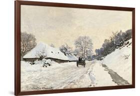 Cart. Route in the Snow, near Honfleur-Claude Monet-Framed Art Print