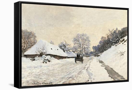 Cart. Route in the Snow, near Honfleur-Claude Monet-Framed Stretched Canvas