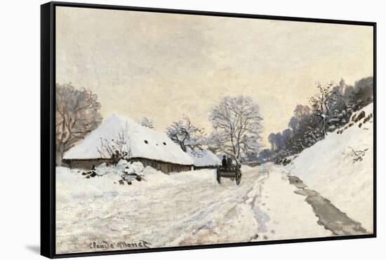 Cart. Route in the Snow, near Honfleur-Claude Monet-Framed Stretched Canvas