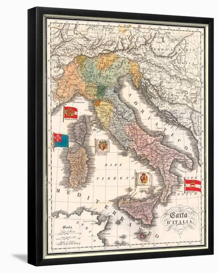 Carta D' Italia (Map of Italy) - Antique Style Italian Map Poster-null-Framed Poster