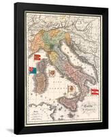 Carta D' Italia (Map of Italy) - Antique Style Italian Map Poster-null-Framed Poster