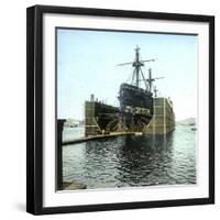 Cartagena (Spain), Ship in a Floating Dry Dock, Circa 1885-1890-Leon, Levy et Fils-Framed Photographic Print