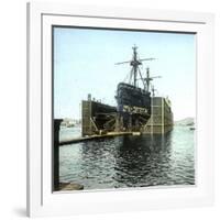 Cartagena (Spain), Ship in a Floating Dry Dock, Circa 1885-1890-Leon, Levy et Fils-Framed Photographic Print