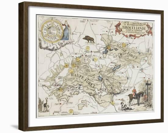 Carte chasseresse et mythologique de Brocéliande, forêt de Paimpont-null-Framed Giclee Print