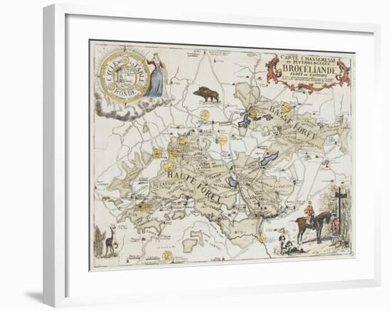 Carte chasseresse et mythologique de Brocéliande, forêt de Paimpont-null-Framed Giclee Print